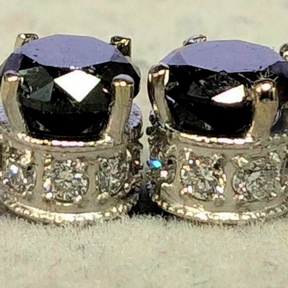 14K White Gold 1G Black Diamond + White Lab Dia 0.88+0.08Ct Earrings.  scratched